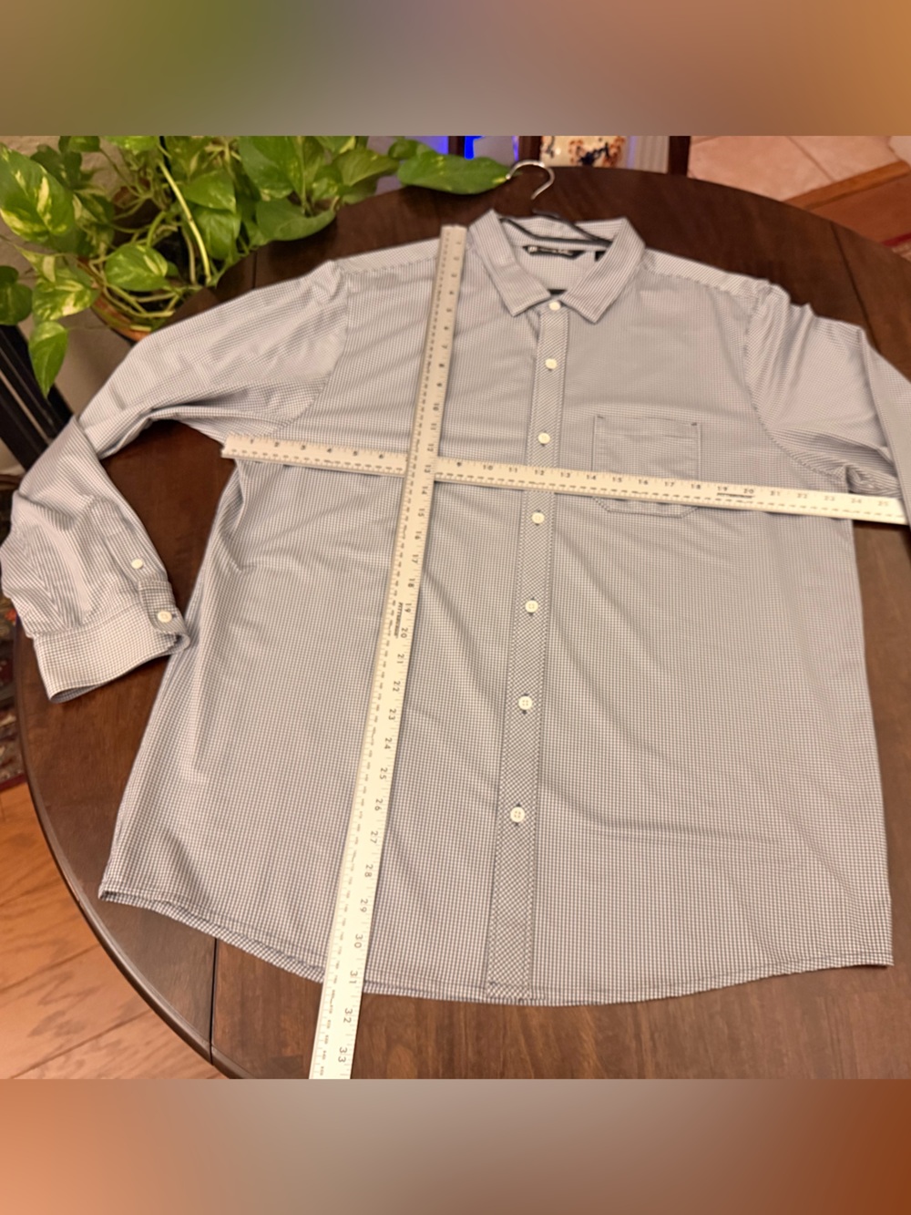 Travis Mathew Men's Light Blue Micro-Check Button-Up Shirt